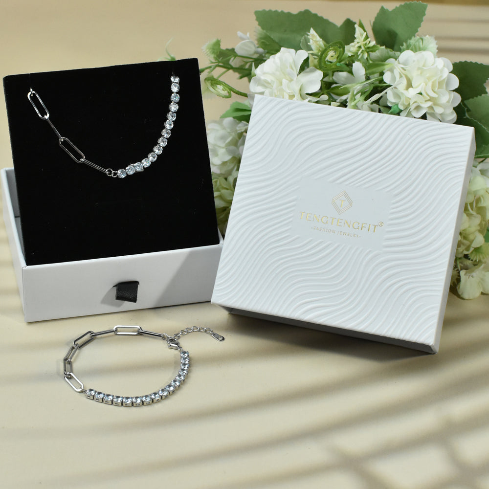 Asymmetrical CZ Choker Chain Tennis Necklace Tennis Bracelet Dainty Jewelry Set for Women