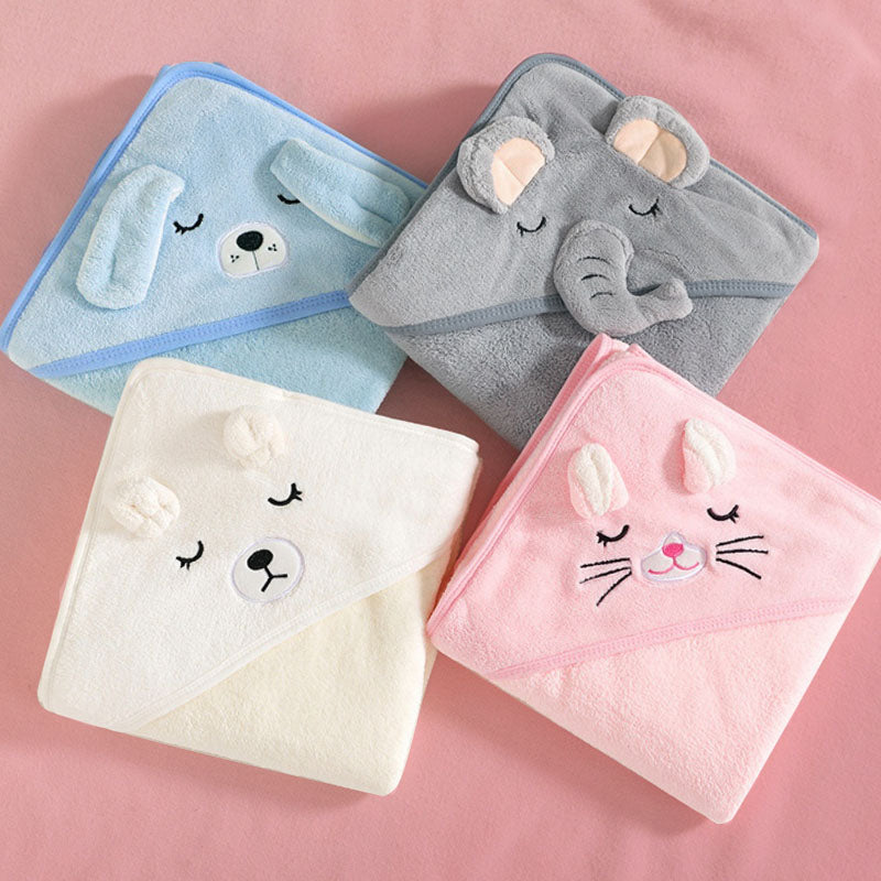 Personalized Baby's Embroidered Bath Towels Custom Name Animal Cartoon Hooded Baby Shower
