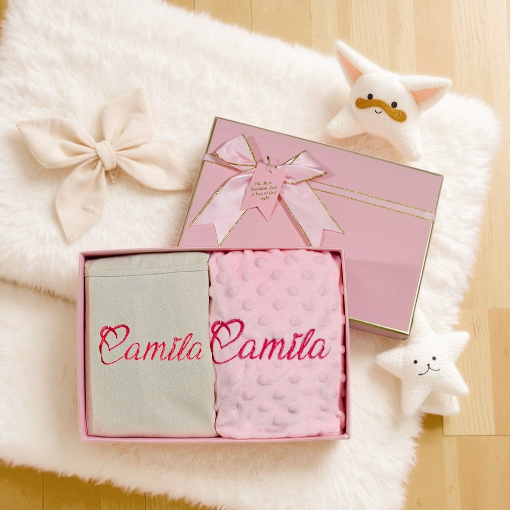 Personalized Newborn Gift Set – Custom Embroidered Baby Blanket & Tote Bag