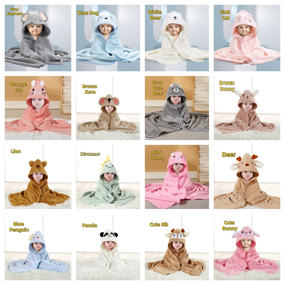 Personalized Baby's Embroidered Bath Towels Custom Name Animal Cartoon Hooded Baby Shower