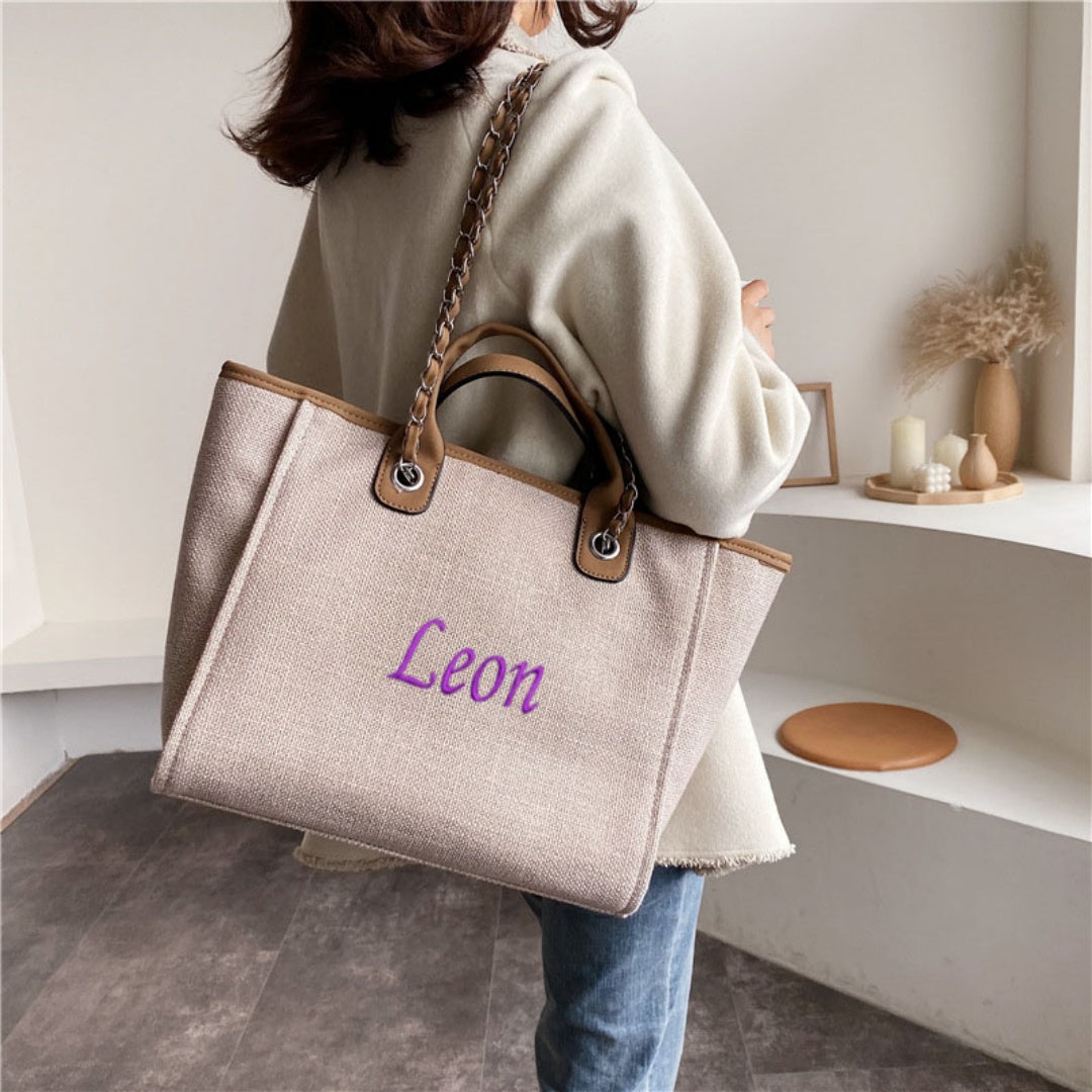 Personalized Custom Embroidered Canvas Chain Tote Shoulder Bags