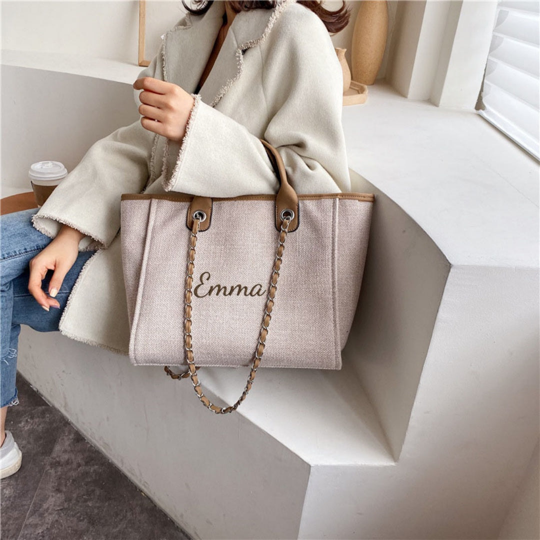 Personalized Custom Embroidered Canvas Chain Tote Shoulder Bags
