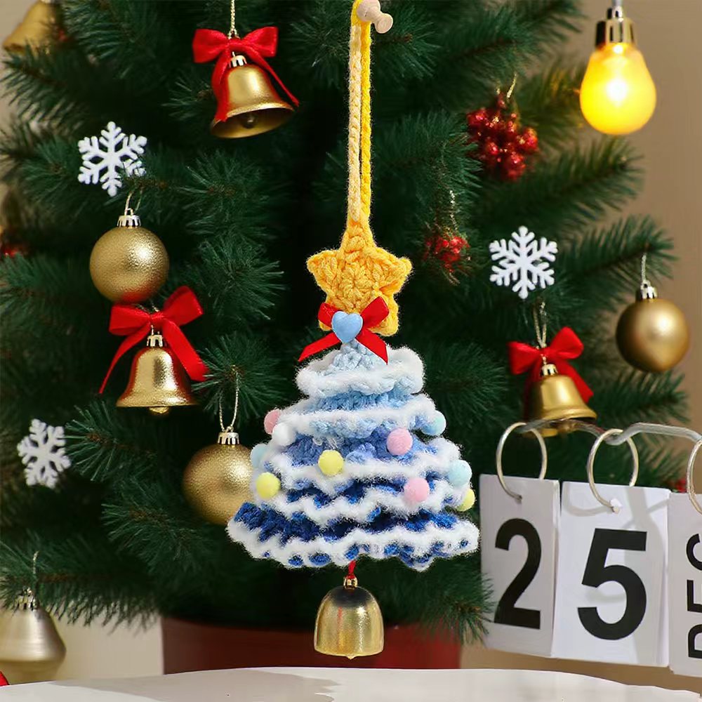 Handcrafted Colorful Crochet Snow Christmas Tree Ornaments,Set of 6 Festive Wish Trees for Joy & Health,Lucky Purse Charms