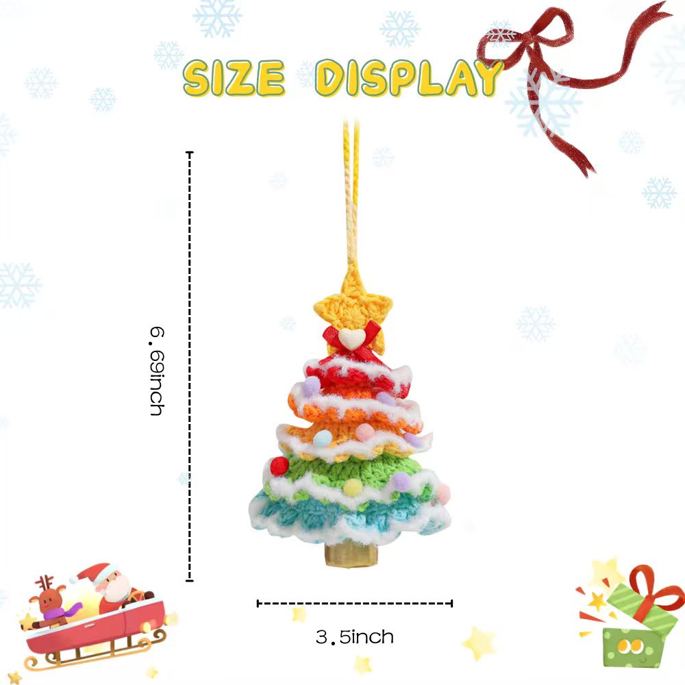 Handcrafted Colorful Crochet Snow Christmas Tree Ornaments,Set of 6 Festive Wish Trees for Joy & Health,Lucky Purse Charms