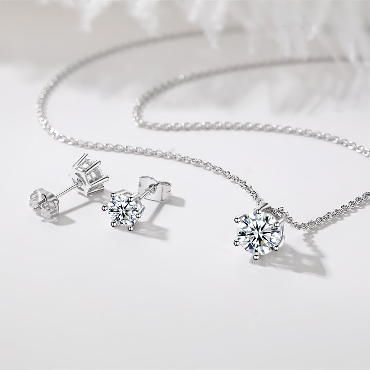 CZ Classic Pendant Necklace, Tennis Bracelet, Stud Earrings Jewelry Set For Women Bride Bridesmaids Bridal Wedding Party Prom
