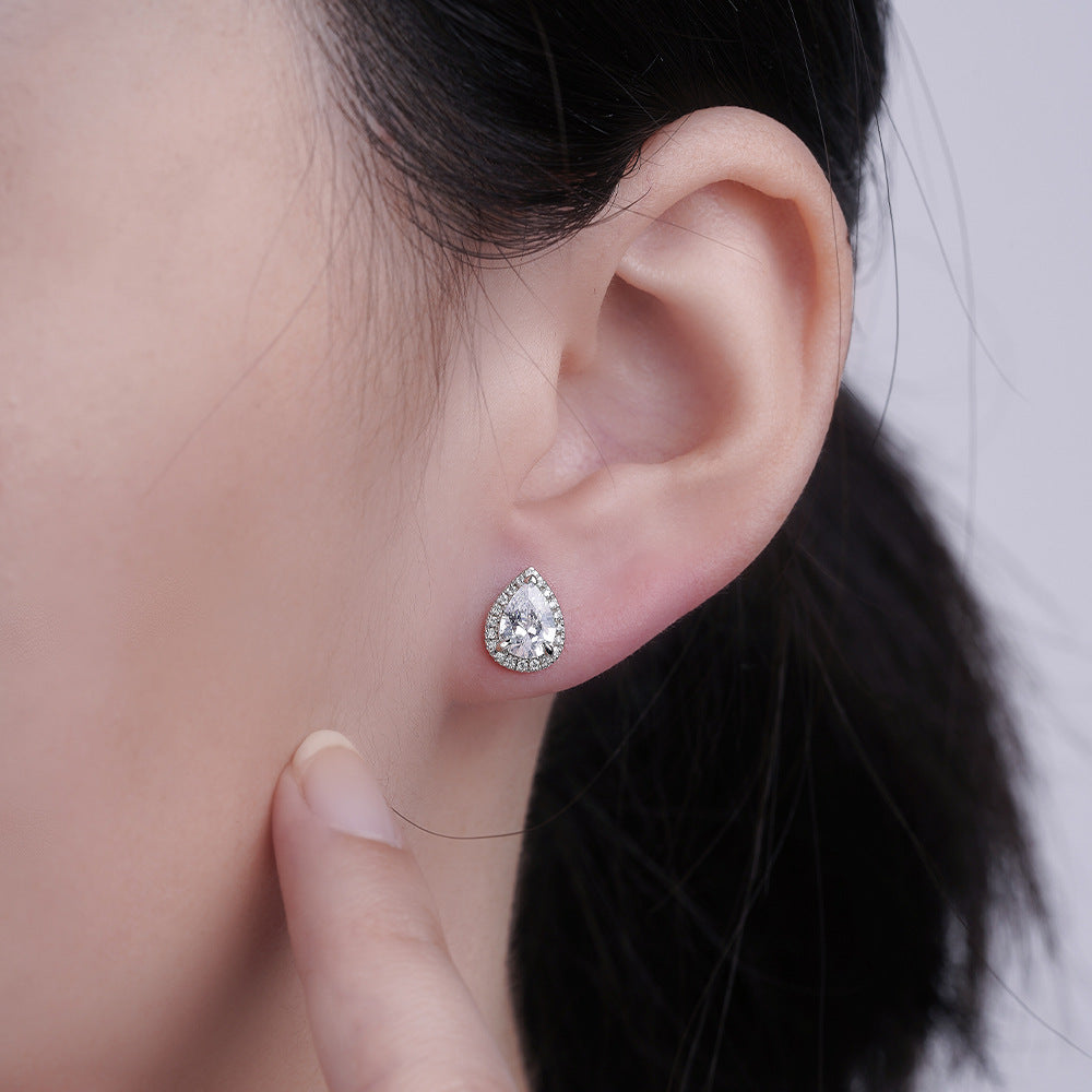S925 Sterling Silver Water Drop Earrings Necklace Ring Wedding Jewelry Set Three Pieces