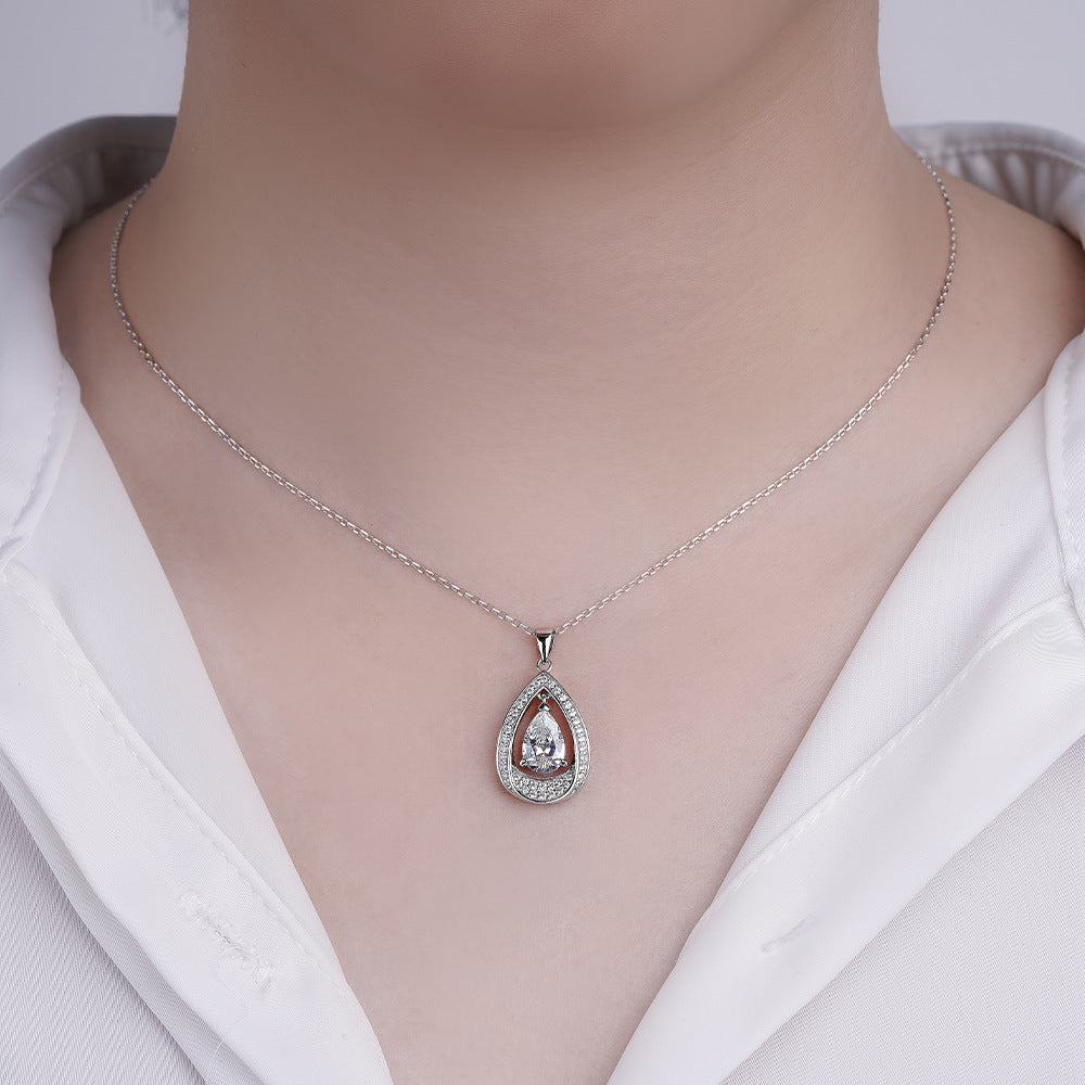 S925 Sterling Silver Water Drop Earrings Necklace Ring Wedding Jewelry Set Three Pieces