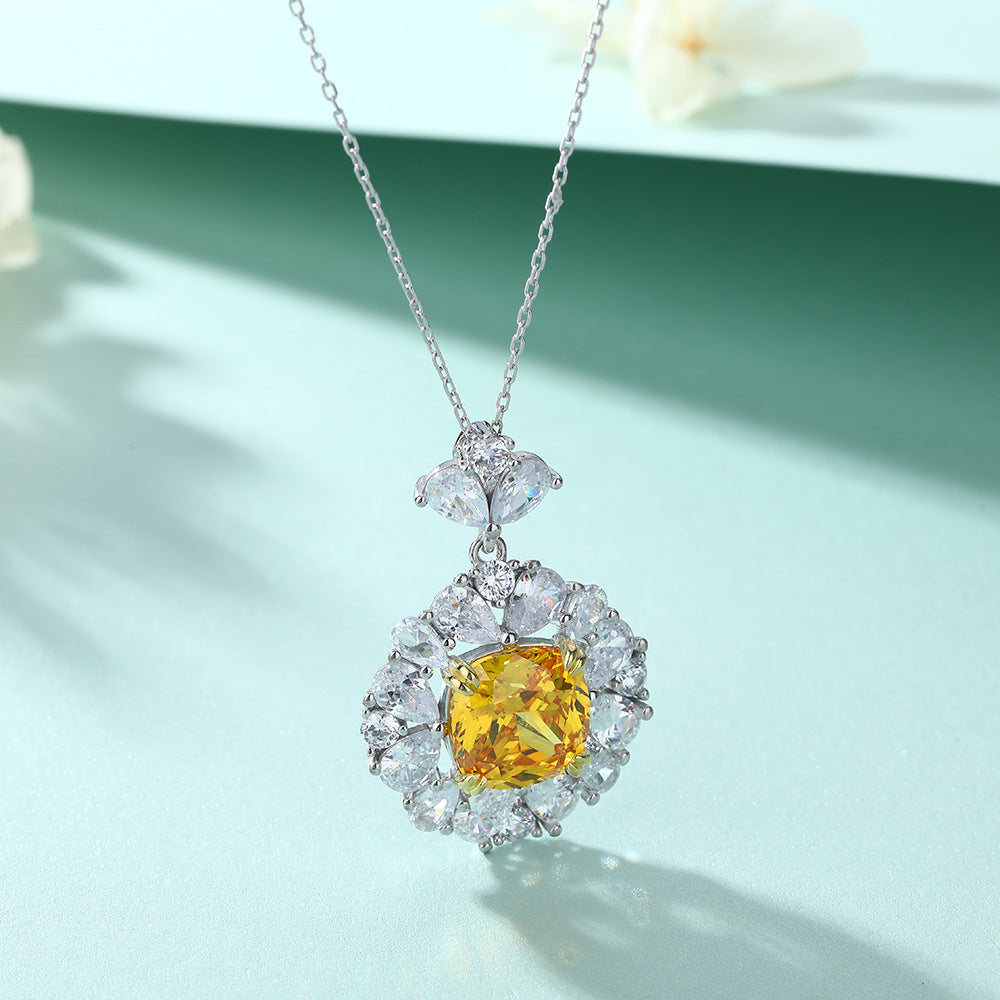 925 Sterling Silver Gemstone Flower Clavicle Chain Pendant Necklace