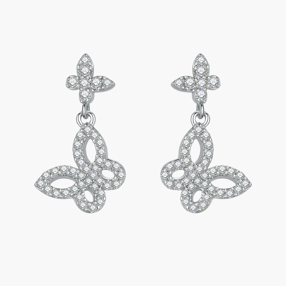 925 Pure Silver Butterfly Tassel Stud Earrings