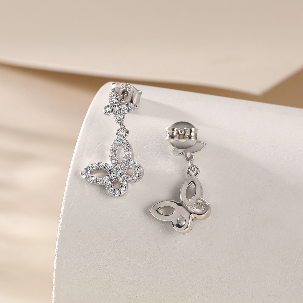 925 Pure Silver Butterfly Tassel Stud Earrings