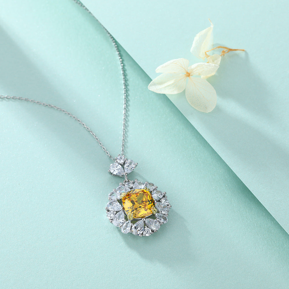 925 Sterling Silver Gemstone Flower Clavicle Chain Pendant Necklace