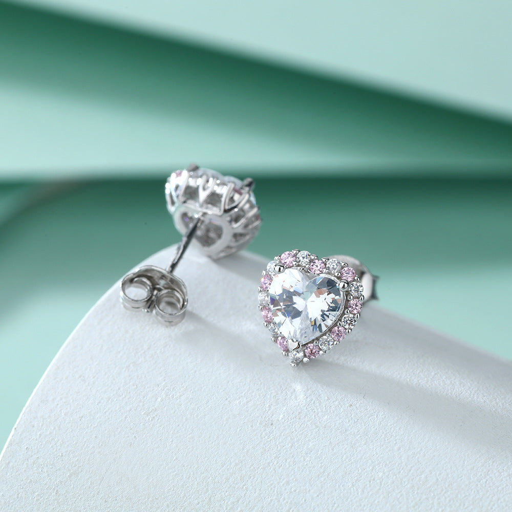 S925 Pure Silver Zircon Exquisite Heart-Shaped Stud Earrings