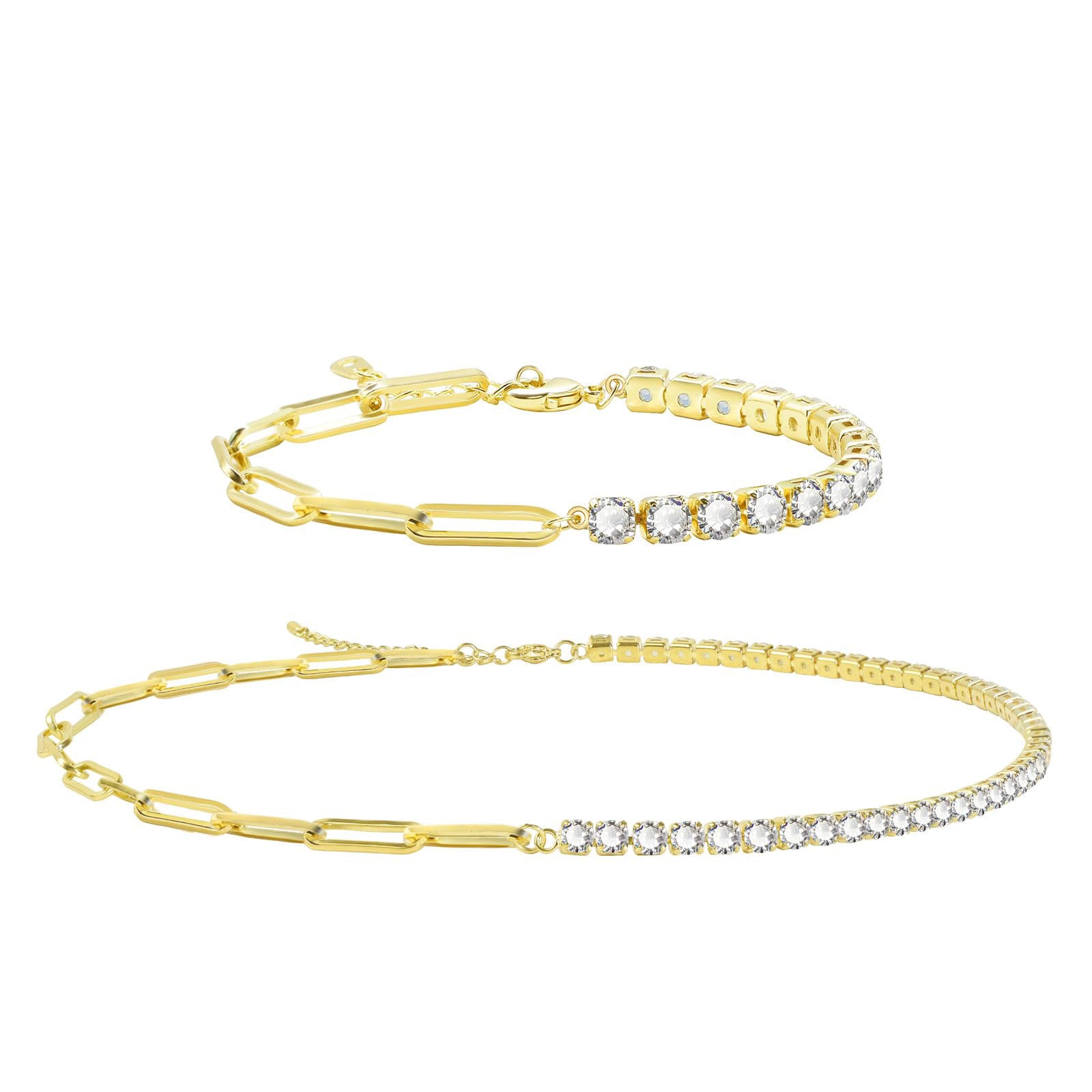 Asymmetrical CZ Choker Chain Tennis Necklace Tennis Bracelet Dainty Jewelry Set for Women