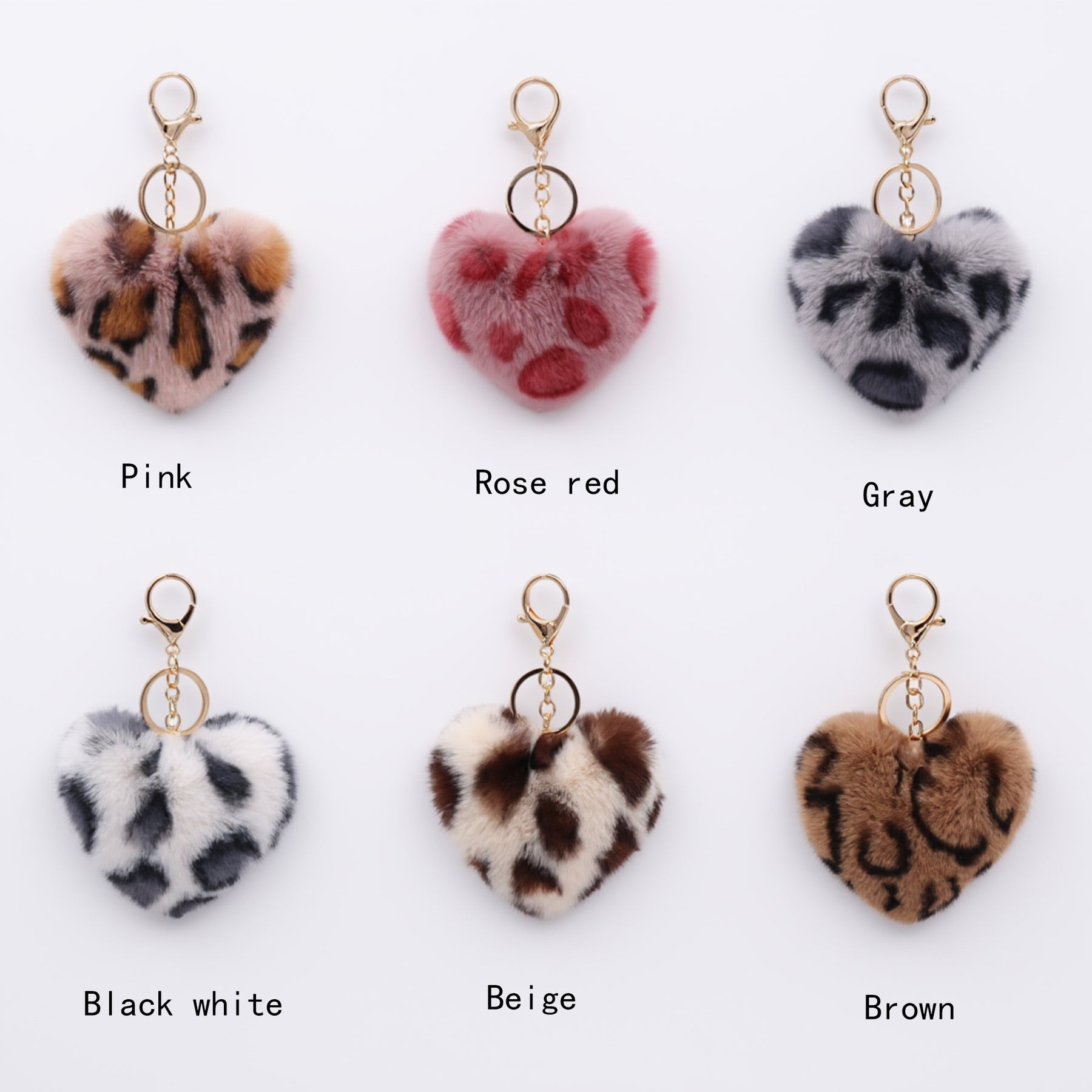 Customizable Initial Blue Resin Letter Fluffy Leopard-Print Heart Bag Charms Keychains
