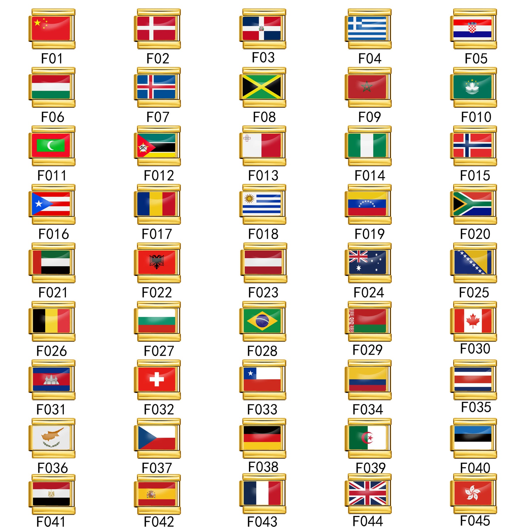 World Flags Gold Italian Charms for Bracelet