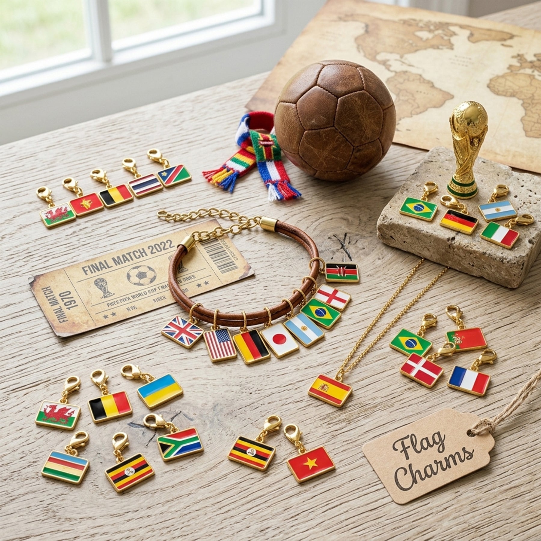 Soccer Fan National Flag Charm Collection - Personalized Jewelry