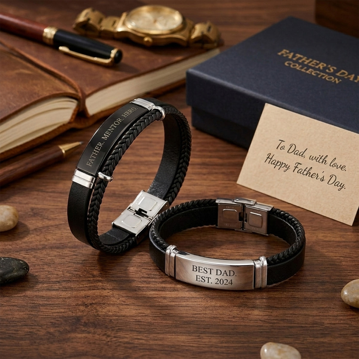 Men's Custom ID Leather Bracelet - Personalized Engraved Titanium Steel Band | Meaningful Gift for Dad, Husband & 2026 Graduate