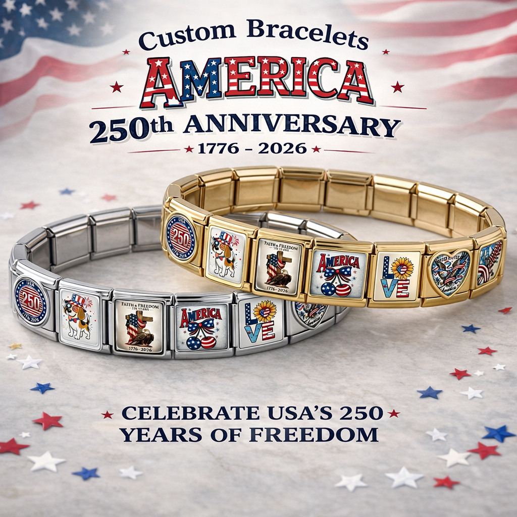 Personalized USA 250th Anniversary Charm - Custom DIY Independence Day Links