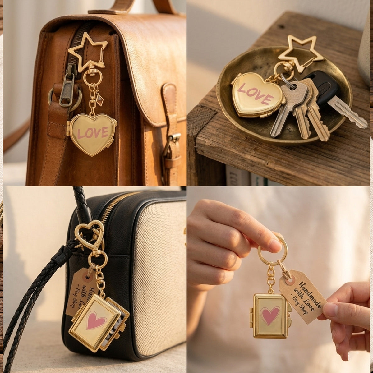 Gold Plated Photo Mirror Keychain, Personalized Birthstone Keepsake Gifts