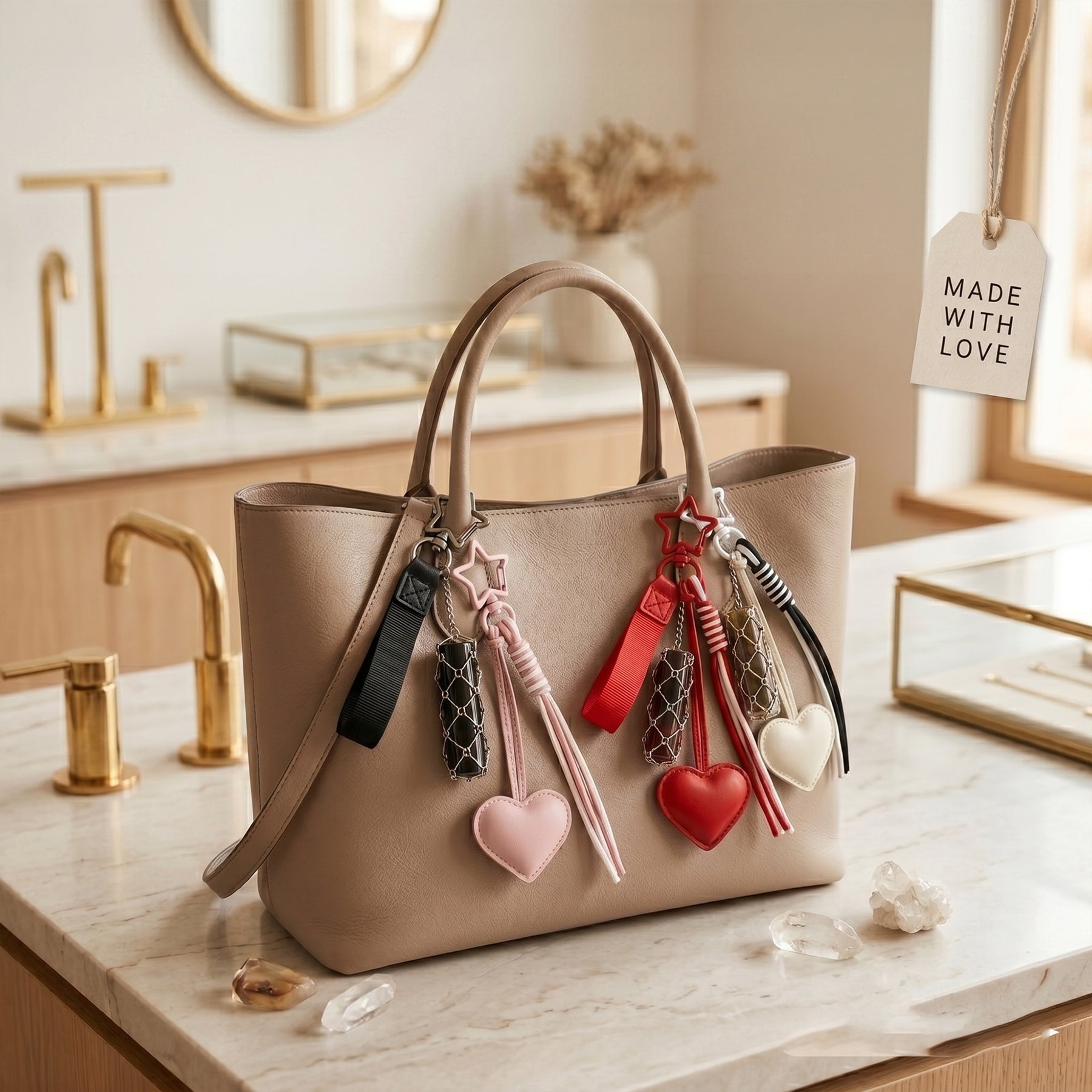 Heart Star Lipstick Holder Keychain Chic Tassel Bag Accessory