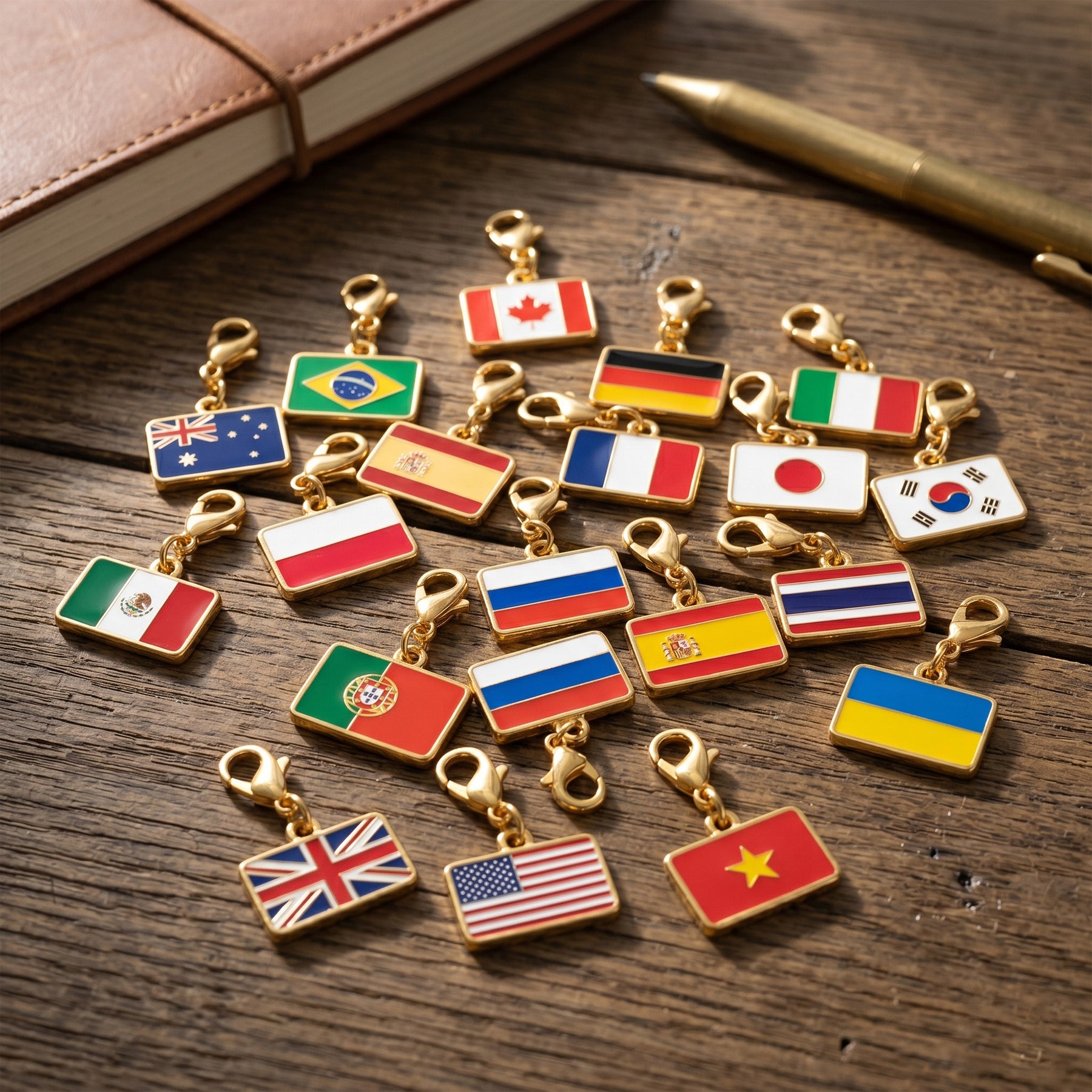2026 World Cup Global Fan Charm Bracelet, Gold Plated Paperclip Chain, International Flags Jewelry