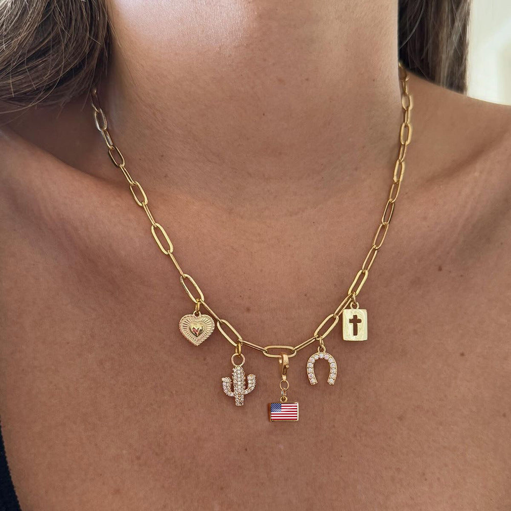 2026 World Cup Global Fan Charm Bracelet, Gold Plated Paperclip Chain, International Flags Jewelry