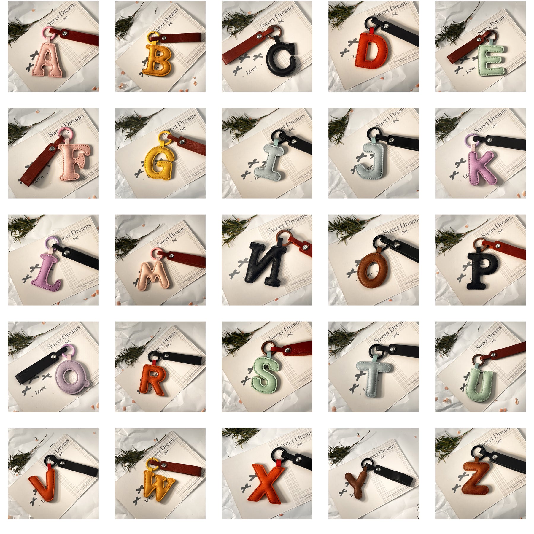 Customizable Initial Letter Fluffy Leopard-Print Heart Bag Charms Keychains