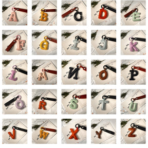 Customizable Initial Letter Fluffy Leopard-Print Heart Bag Charms Keychains