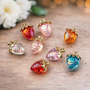 Custom Photo Keychains, Personalized Golden Mirror & Strawberry Charms Keyring