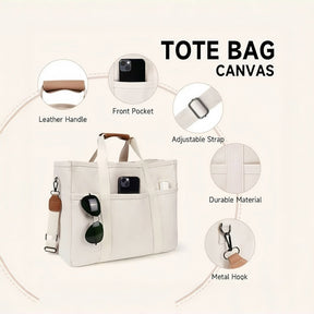 Personalized embroidery name Canvas Tote Bag with Multi Pockets for Women Handbag Mommy Bag Casual Shoulder Crossbody Bag with Compartments