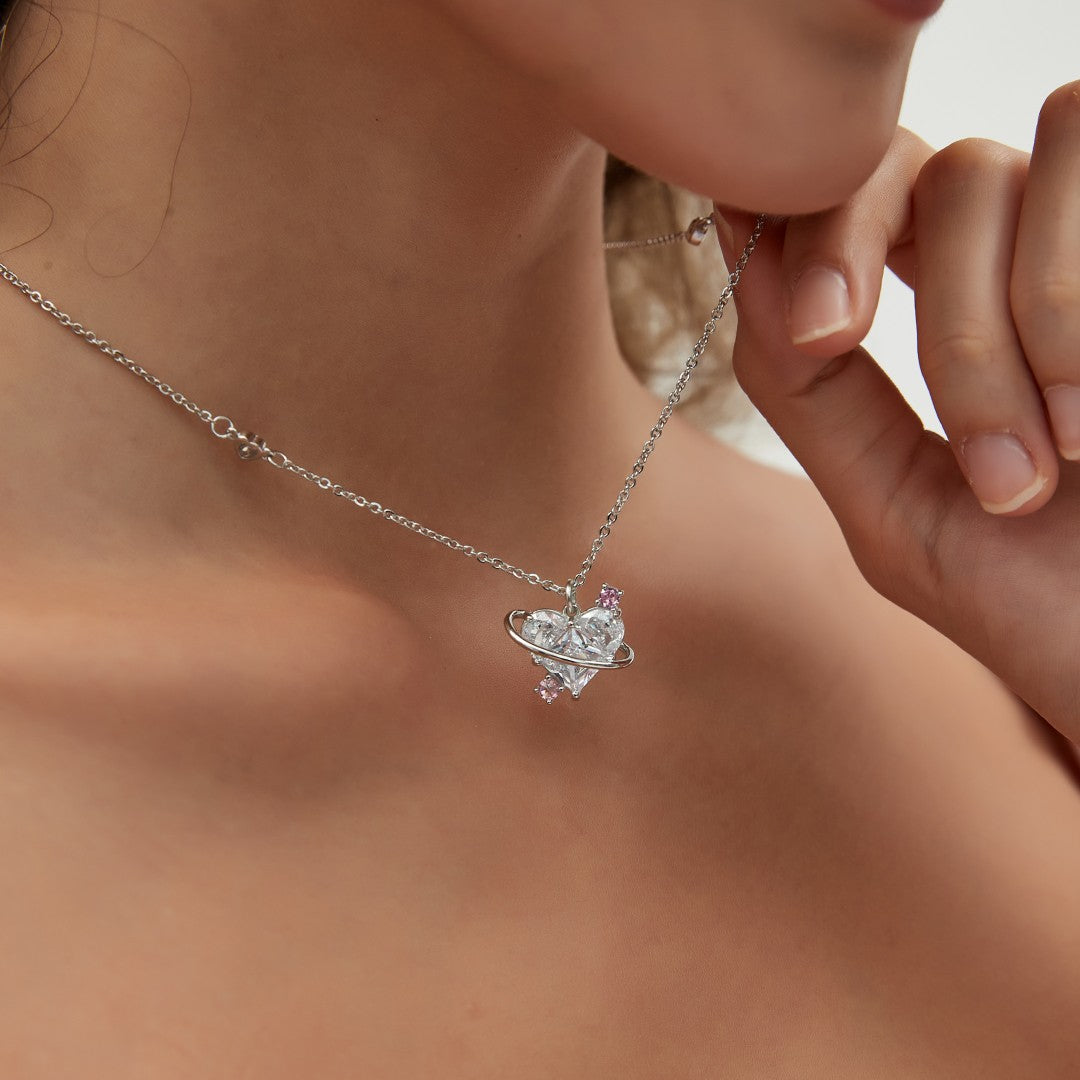 Sterling Silver CZ Diamond Pendant Dazzling Love Heart Necklaces