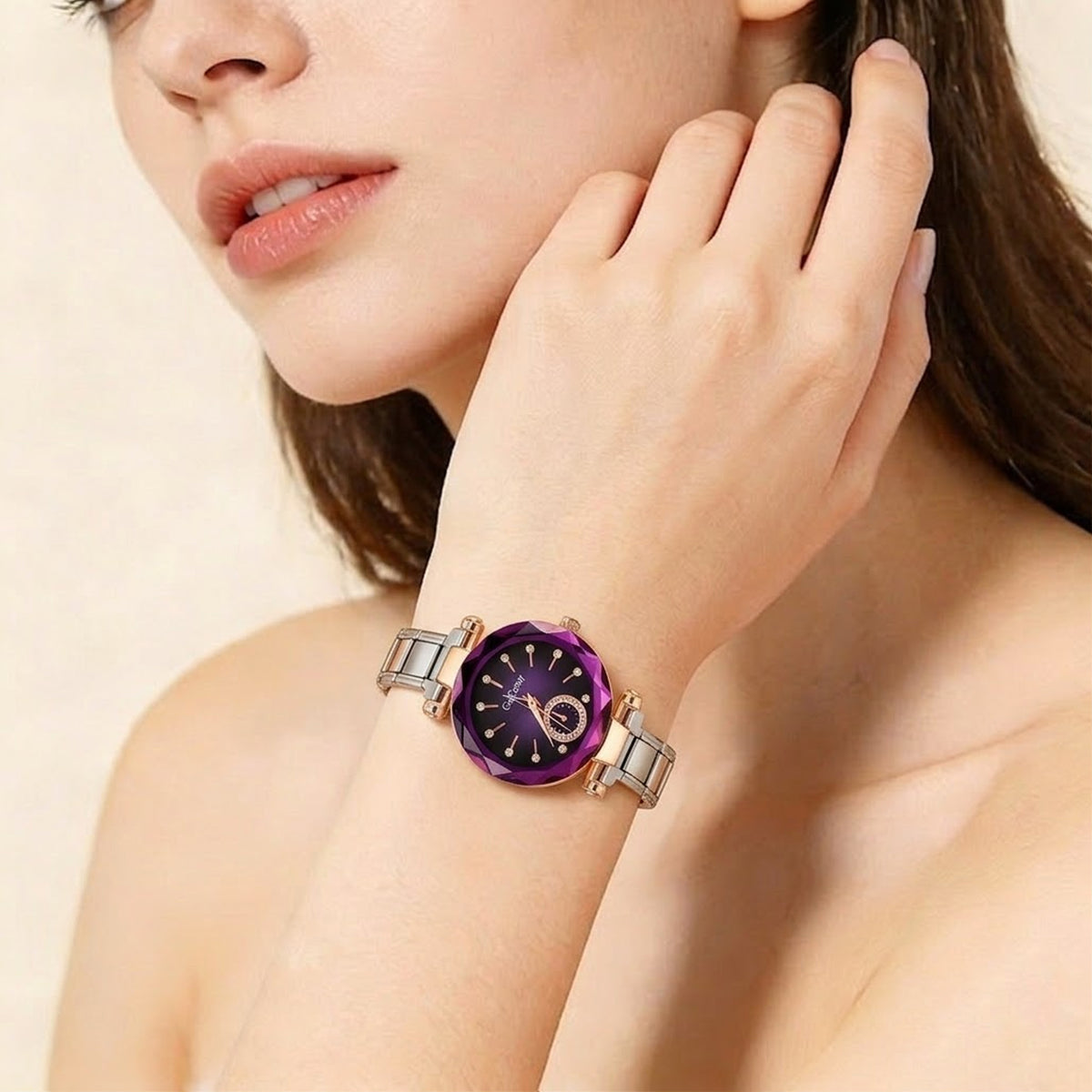 Two-Tone Rose Gold Italian Charms Watch,Vintage Celestial Crystal Timepiece