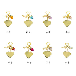 Custom Photo Keychains, Personalized Golden Mirror & Strawberry Charms Keyring