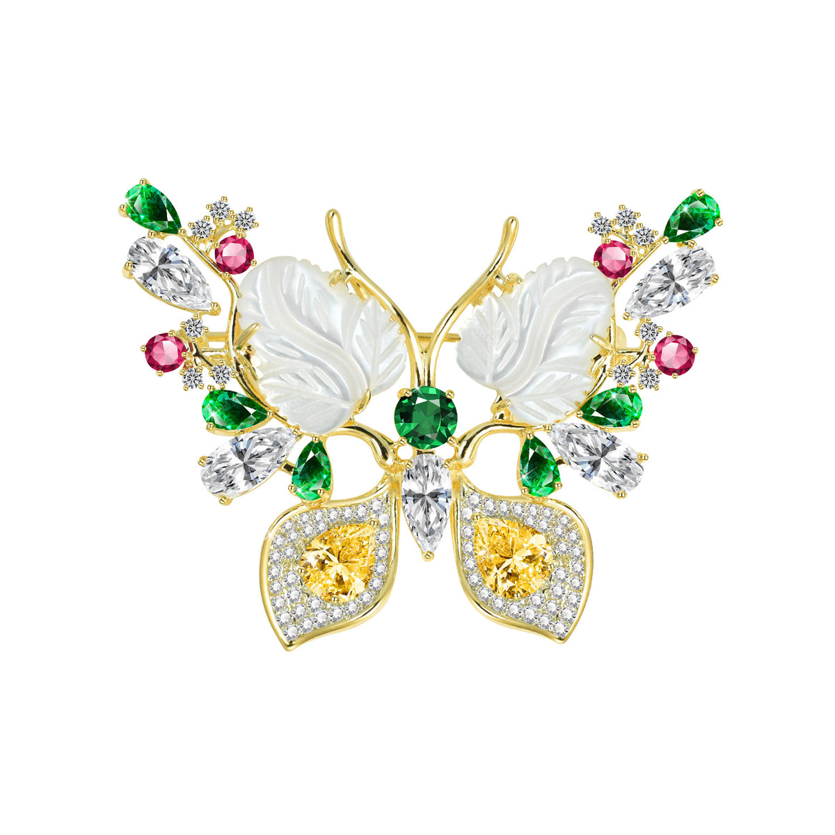 Gold Plated Multicolor Crystal CZ Shell Dainty Brooch