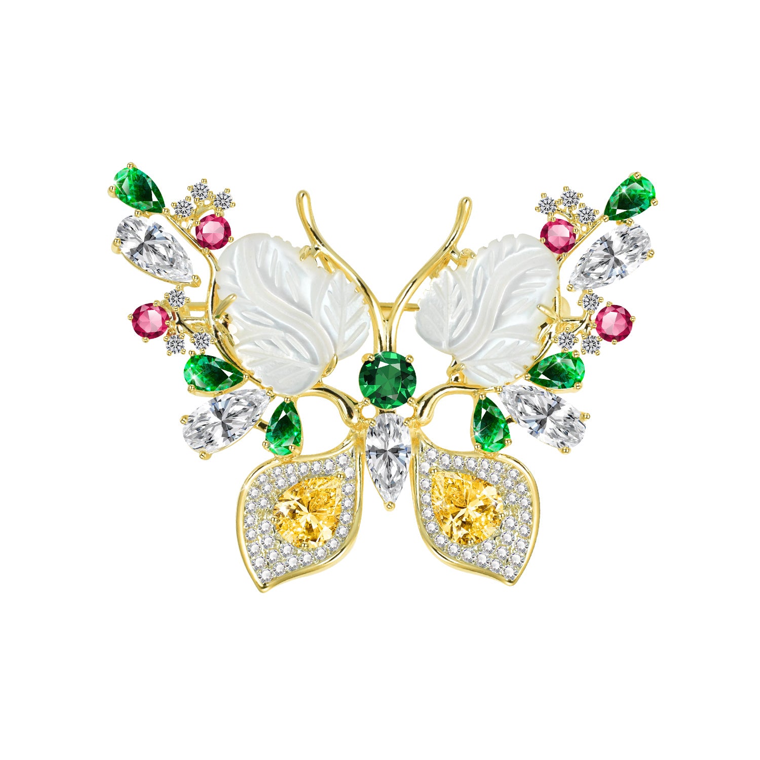 Gold Plated Multicolor Crystal CZ Shell Dainty Brooch