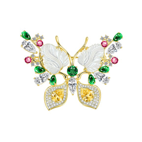 Gold Plated Multicolor Crystal CZ Shell Dainty Brooch
