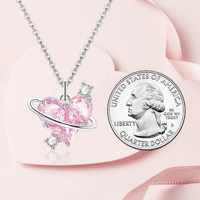 Sterling Silver Pink CZ Diamond Pendant Dazzling Love Heart Necklaces