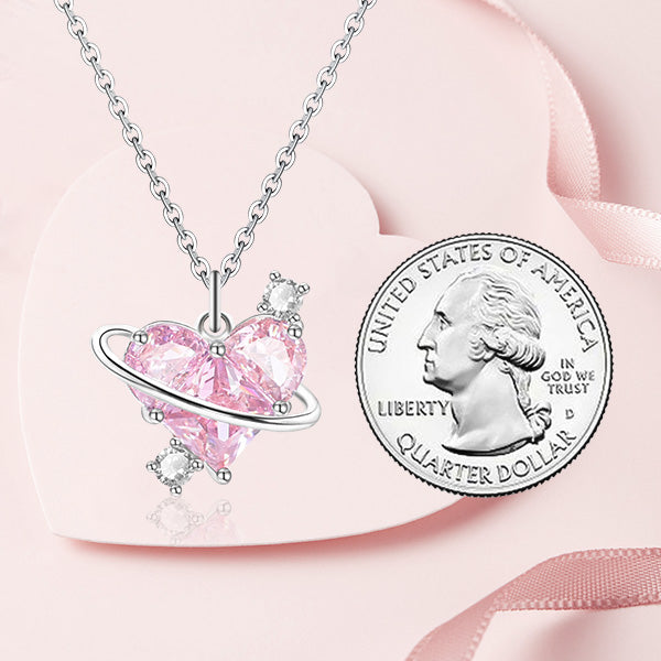 Sterling Silver Pink CZ Diamond Pendant Dazzling Love Heart Necklaces