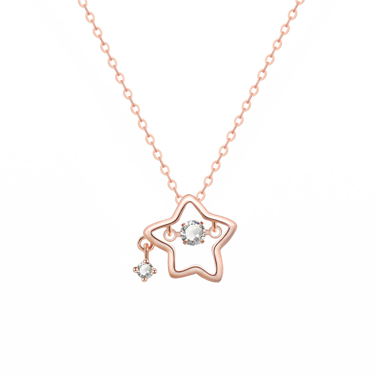 925 Sterling Silver Dainty Lucky Star Pendant & Shine Cubic Zirconia Rose Gold Necklaces