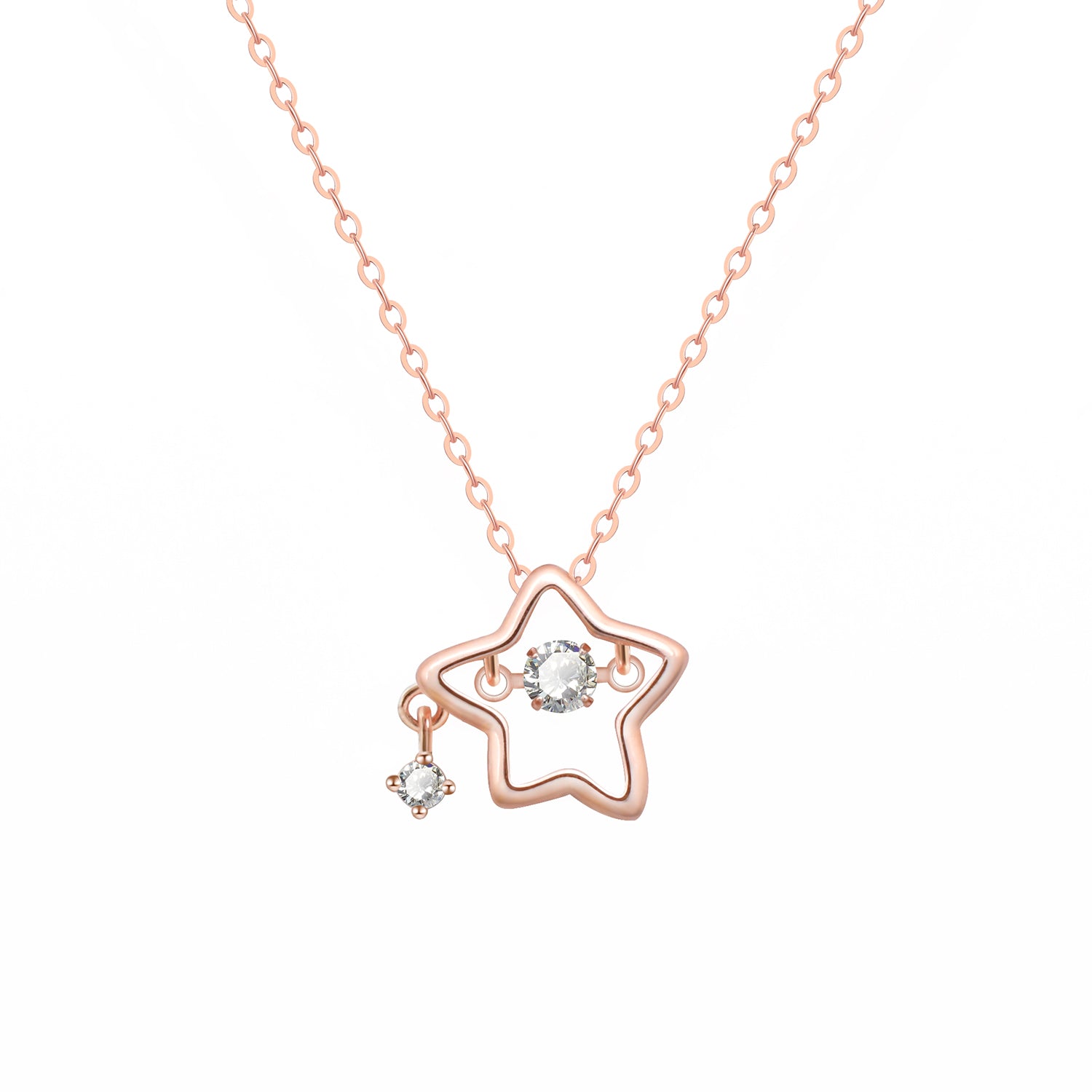 925 Sterling Silver Dainty Lucky Star Pendant & Shine Cubic Zirconia Rose Gold Necklaces