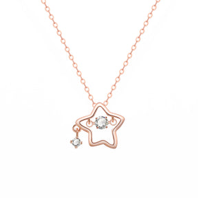 925 Sterling Silver Dainty Lucky Star Pendant & Shine Cubic Zirconia Rose Gold Necklaces