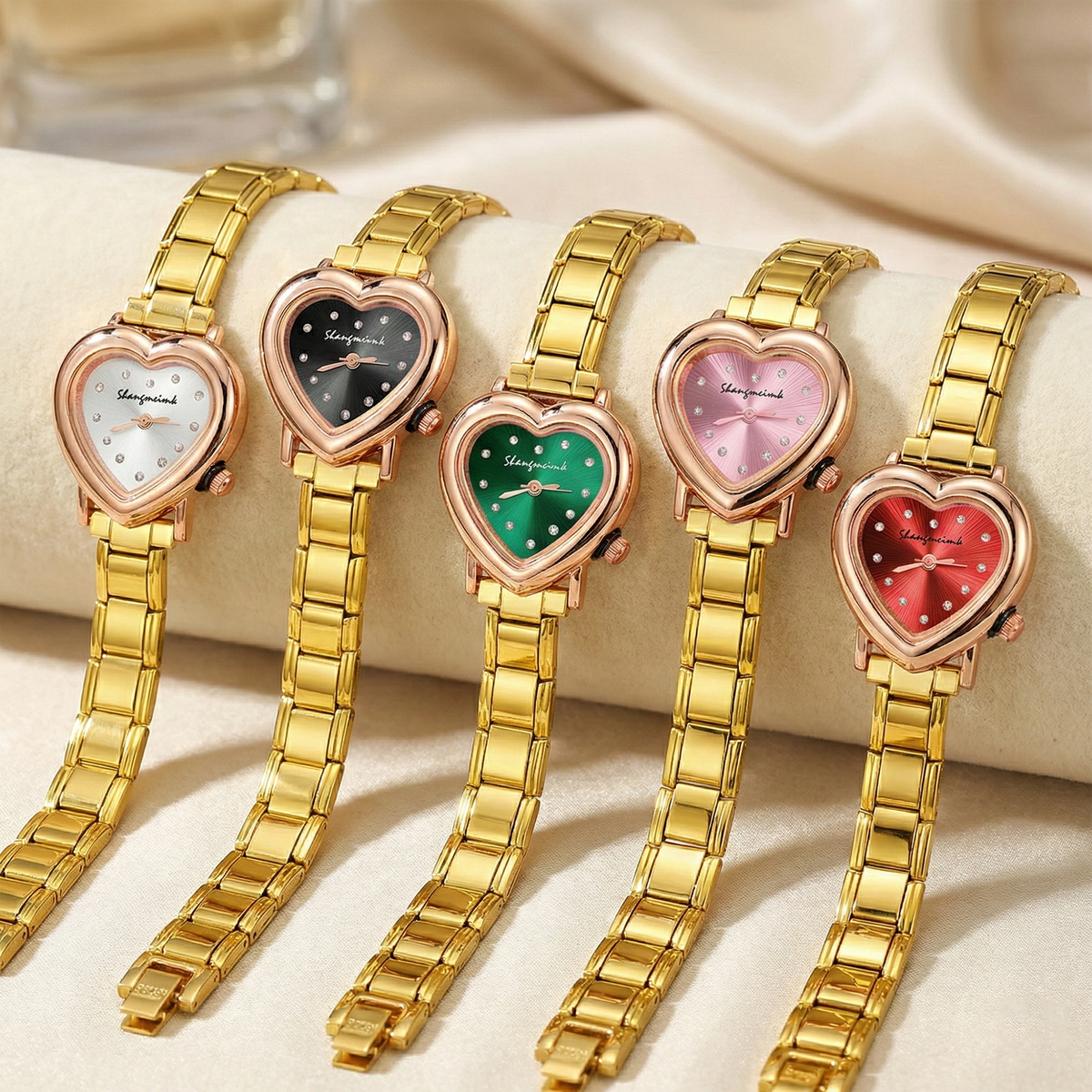 Gold Plated Stainless Steel Heart Watch Bracelets for Women Italian Charm Bangle