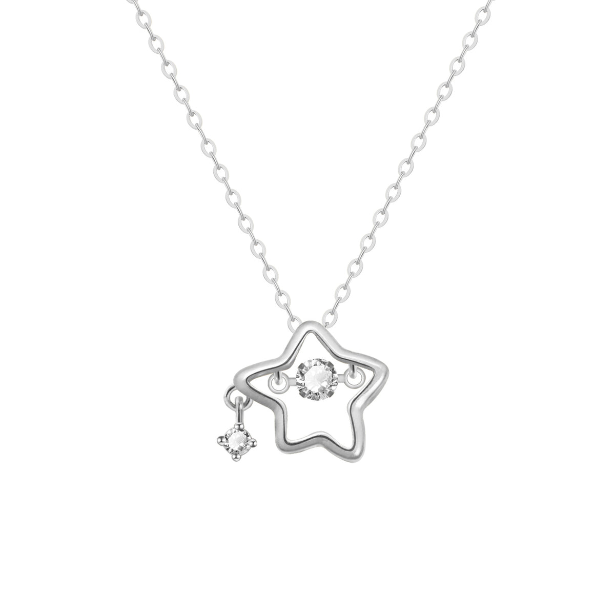 925 Sterling Silver Dainty Lucky Star Pendant & Shine Cubic Zirconia Necklaces