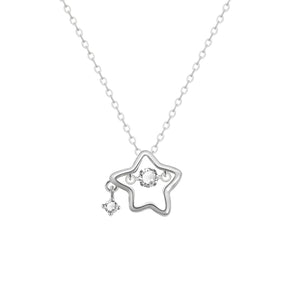 925 Sterling Silver Dainty Lucky Star Pendant & Shine Cubic Zirconia Necklaces