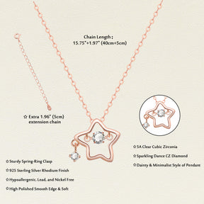 925 Sterling Silver Dainty Lucky Star Pendant & Shine Cubic Zirconia Rose Gold Necklaces