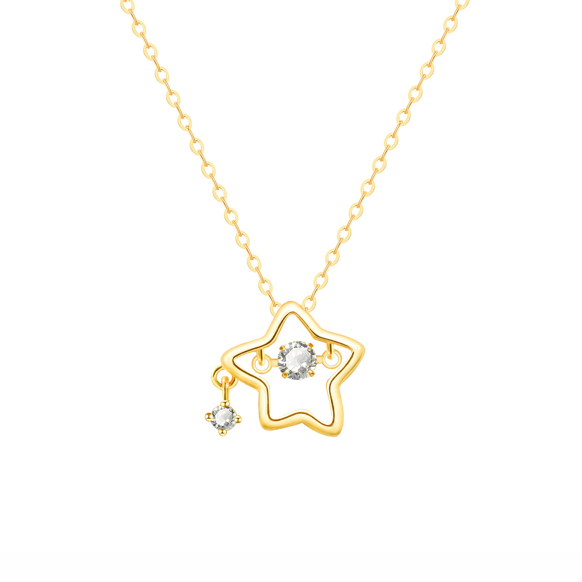 925 Sterling Silver Dainty Lucky Star Pendant & Shine Cubic Zirconia Gold Plated Necklaces