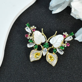 Gold Plated Multicolor Crystal CZ Shell Dainty Brooch