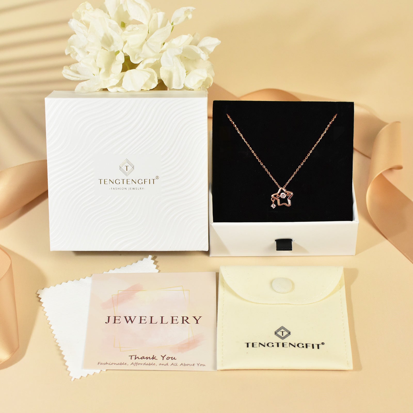 925 Sterling Silver Dainty Lucky Star Pendant & Shine Cubic Zirconia Rose Gold Necklaces