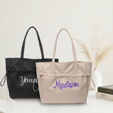 Personalized Shoulder Bags Nylon Drawstring Tote Bag Custom Name Carry-All with Secure Zipper Compartment