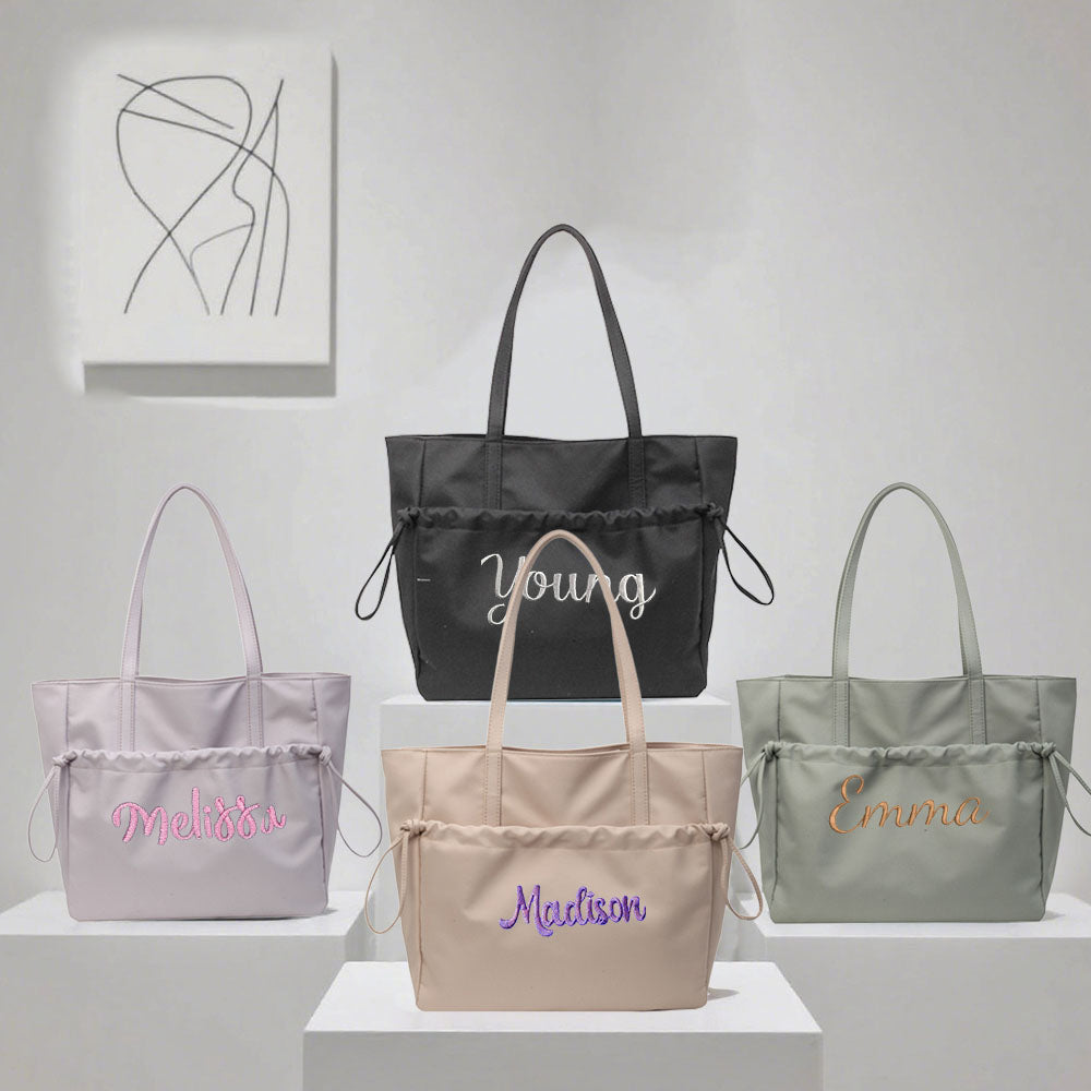 Personalized Shoulder Bags Nylon Drawstring Tote Bag Custom Name Carry-All with Secure Zipper Compartment